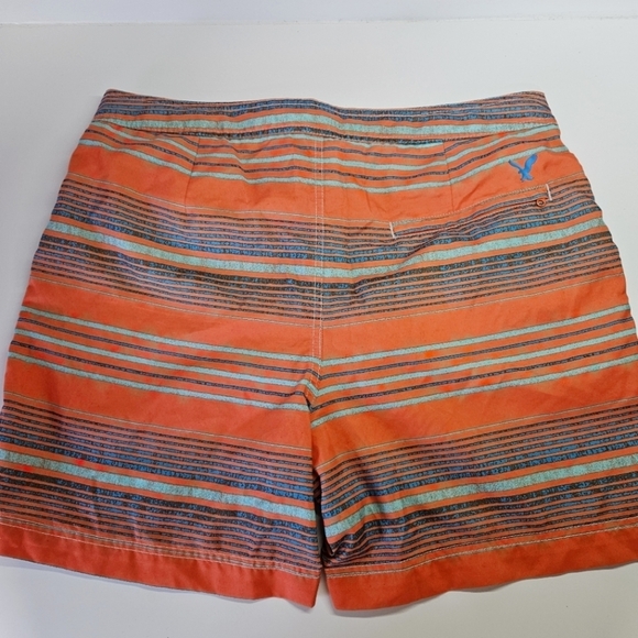 American Eagle Outfitters Men's Swim Trunks Orange & Blue Stripe Large - Picture 3 of 6